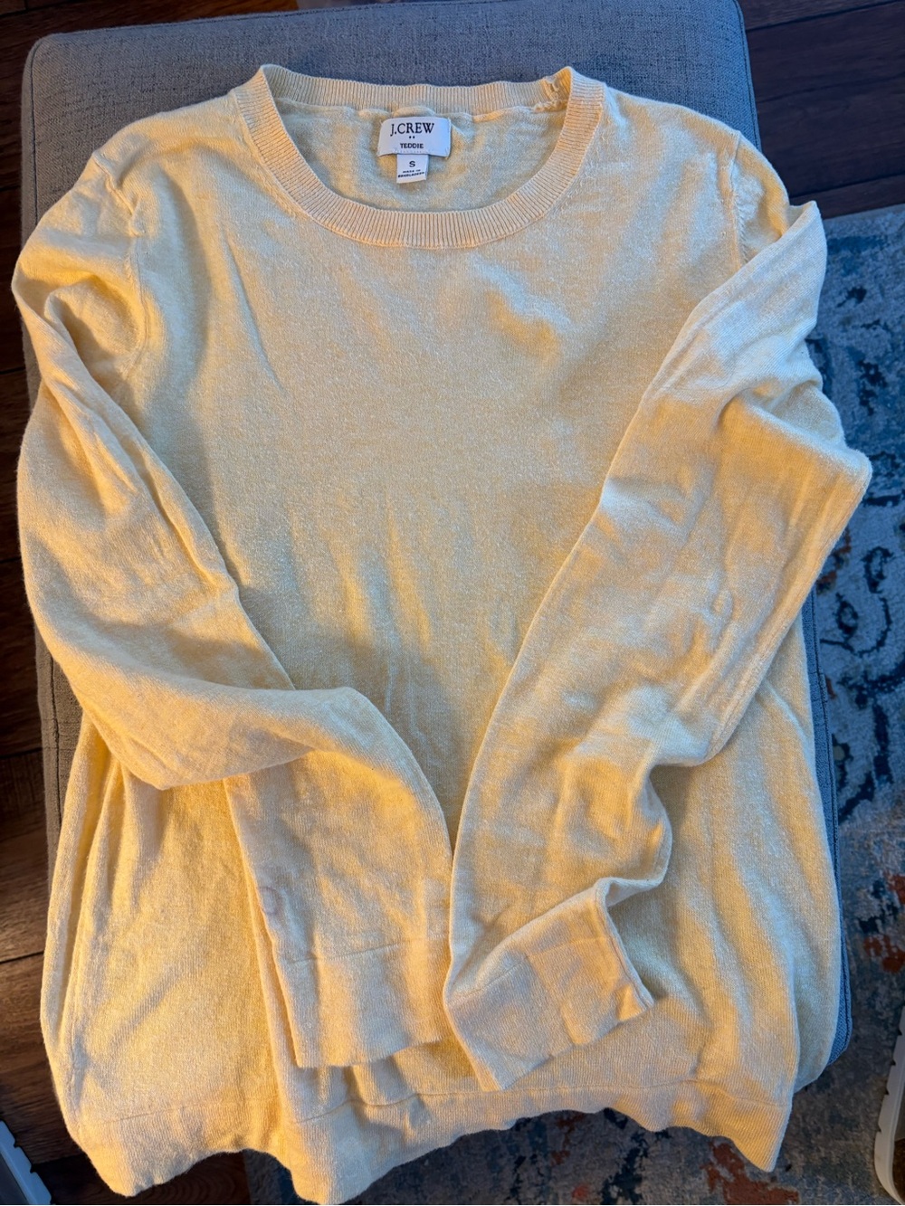 J. Crew Women's Teddie Cotton Pale Yellow Crewneck Sweater  Sz S
